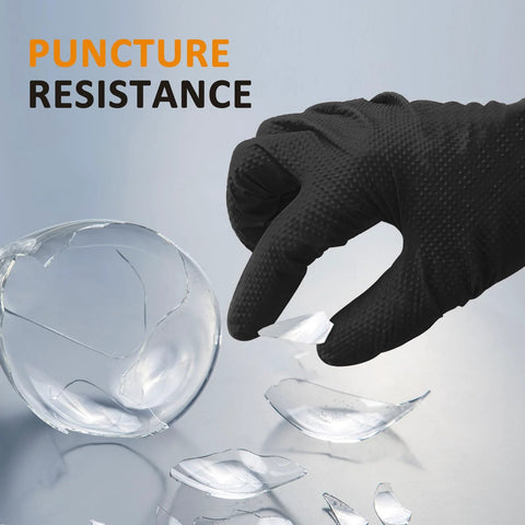 Nitrile Gloves 10 Mil Thick With Diamond Texture Puncture Resistant Powder Free holding broken glass pieces