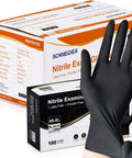 Nitrile Exam Gloves Latex Free Powder Free Disposable For Medical And Food Prep shown in packaging and black glove on hand