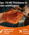 Close-up of hand wearing Nitrile Disposable Gloves Diamond Textured 10mil Heavy Duty XL Mechanic Gloves showing thick grip texture.
