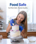 Nitrile Exam Gloves Dark Blue Large Disposable Latex Free Food Safe 100 Count used by woman decorating cake in kitchen