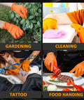 Heavy Duty Nitrile Gloves Diamond Texture Grip Powder Free Latex Free 100 Count in use for gardening, cleaning, tattooing, and food handling