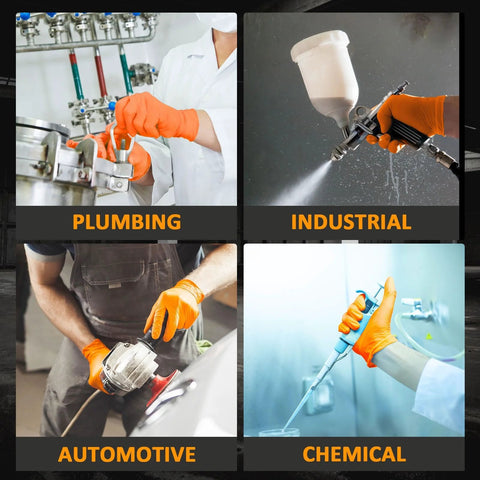 Heavy Duty Nitrile Gloves Diamond Texture Grip Powder Free Latex Free 100 Count in plumbing, industrial, automotive, chemical use