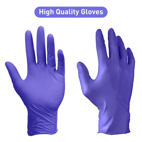 Nitrile Gloves Powder Free Latex Free 4 Mil Ultra Strong Large 100 Count, pair, purple, left and right hand view