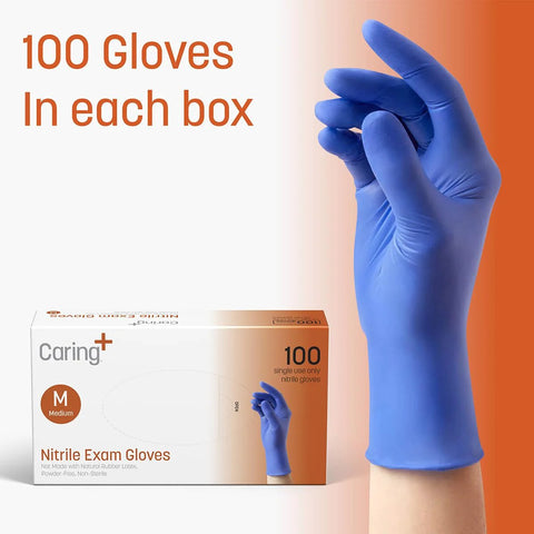 Non Latex Powder Free Nitrile Exam Gloves 100 Count Disposable Medical Grade Ambidextrous Gloves, Medium Size, Blue Color