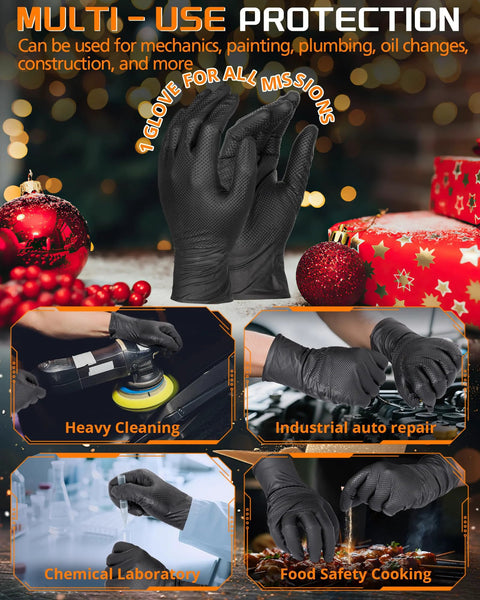 9 Mil Nitrile Gloves With Raised Diamond Grip Chemical Resistant Latex Free for multi-use protection