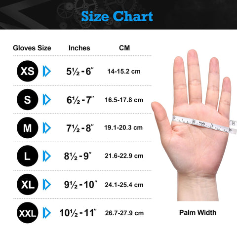 Sizing chart with hand measurement for Blue 6 Mil Heavy Duty Nitrile Gloves Textured Powder Free Latex Free Box Of 100.