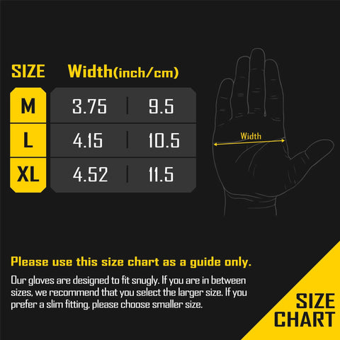 Size chart for 8 Mil Nitrile Gloves With Diamond Grip For Mechanic Work And Cleaning 100 Ct showing hand measurements