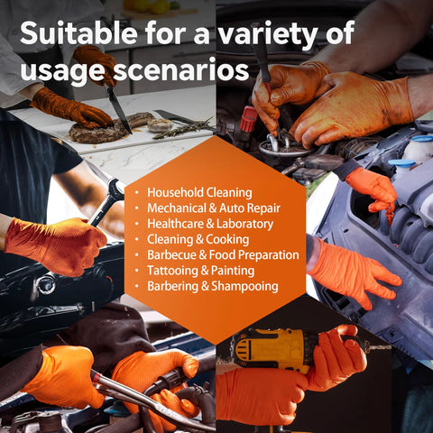 Nitrile Disposable Gloves Diamond Textured 10mil Heavy Duty XL Mechanic Gloves in various usage scenarios