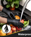 Person wearing nitrile exam gloves latex free powder free disposable for medical and food prep washing vegetables in sink