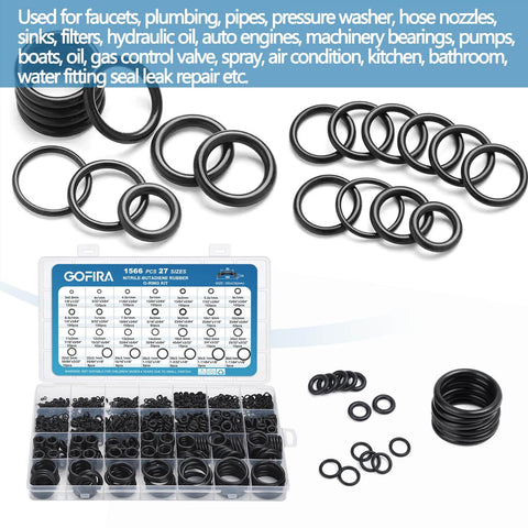 1566 Pcs O Ring Seal Kit With 27 Varieties In Nitrile Rubber For Automotive Plumbing Air And Water Fittings organized case