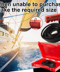 Buna N All In One O Ring Splicing Kit With 70A Nitrile Rubber O Ring Cord Kit Including 9 Sizes Rubber Strips Cutting Block Knife Glue Clamp Gloves For Automotive Hydraulic Plumbing Scuba Repair in red storage box on sailing background.