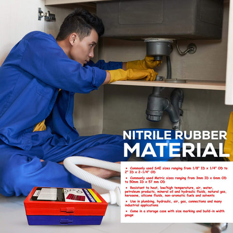 Ride Ready O Ring And Washer Kit With Storage Case And Gauge For Automotive Use Nitrile Rubber O Rings And Washers visible with technician under sink