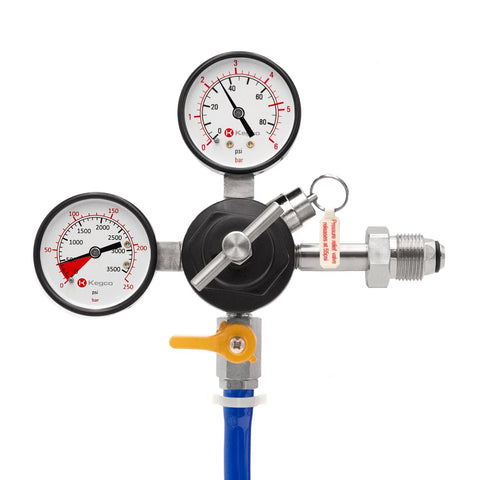 Commercial Grade Nitrogen Gas Regulator with Double Gauges for Kegerators, ideal for dispensing stout, nitro cold brew coffee, and wine.