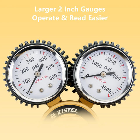 Dual gauge nitrogen regulator with easy-to-read 2 inch dials