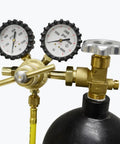 Premium Nitrogen Regulator With 0 to 800 PSI Delivery For Industrial Gas Use CGA580 Inlet And One Quarter Inch Male Flare Outlet With Clear Two Inch Gauges And Protective Boots Brass Piston Diaphragm Self Sealing Relief Valve Uniweld