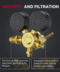 Close-up of nitrogen regulator with durable gauges and 1/4 inch male flare outlet