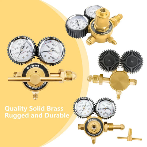 Dual gauge nitrogen regulator with brass body, 0-600 PSI