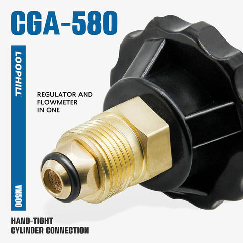 Close-up of Nitrogen Purging Regulator VN 500 With 500 PSI Capacity, CGA-580 connection, brass body, LoopHill