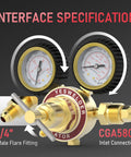 Nitrogen Regulator With Hose for HVAC Purging and Inertization showing gauge details, CGA580 inlet, and 1/4 inch male flare fitting.