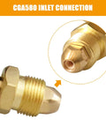 Close-up of CGA580 inlet connection on nitrogen regulator for HVAC purging and pressure tests