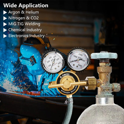 dual gauge nitrogen regulator with wide application for welding and industrial use