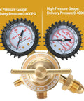 Dual gauge nitrogen regulator kit for welding with 0-600 PSI and 0-4000 PSI brass construction for precise control and safety.