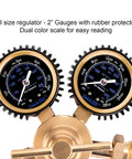 High Performance Nitrogen Regulator With 0-800 PSI Delivery for HVAC Purging, brass with CGA 580 inlet, 2-inch dual color gauges