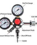 All In One dual gauge nitrogen regulator for keg systems with pressure release valve, CGA 580 compatible, and adjustment features.