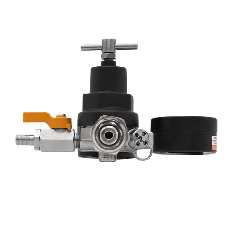 Side view of Commercial Grade Nitrogen Gas Regulator With Double Gauges For Kegerators, durable design for precise keg service.