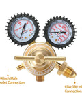 nitrogen regulator kit for welding with dual gauges showing low and high pressure readings, brass construction, and CGA580 inlet connection