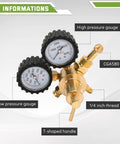 Nitrogen Regulator With 0 To 800 PSI Delivery Pressure And Dual Gauges, CGA580 Inlet, One Quarter Inch Male Flare Outlet, Forged Brass Construction