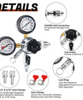 Nitrogen Regulator For Keg And Kegerator With Dual Gauges CGA 580 0 To 100 PSI Output And 0 To 3500 PSI Input Pro Grade Home Brewing Nitro Draft System details with connectors and fittings.