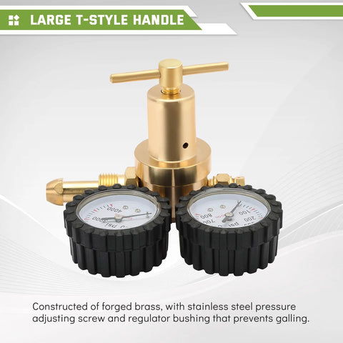 Nitrogen Regulator With 0 To 800 PSI Delivery Pressure And Dual Gauges, CGA580 Inlet, One Quarter Inch Male Flare Outlet, Forged Brass