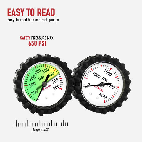 Easy-to-read 2-inch black protective boots on gauges for Nitrogen Regulator For Welding With 0 To 800 PSI Output CGA580 Inlet