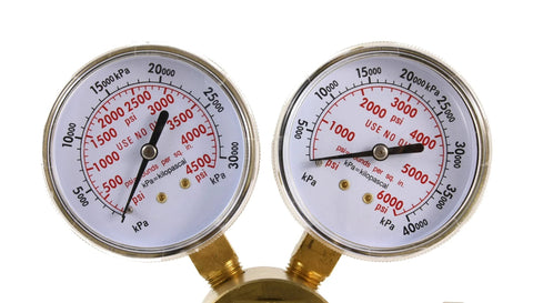 Nitrogen And Inert Gas High Pressure Regulator With 0-1400 PSI Output, showing dual pressure gauges, brass construction, CGA 580 connection