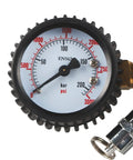 Close-up of dual gauge nitrogen regulator for keg systems showing pressure levels.