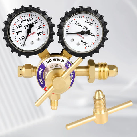 Beefed Up Nitrogen Regulator For Welding And Fabrication With 0 To 4000 PSI Input And 0 To 600 PSI Output, CGA580 Inlet, Two Inch Gauges
