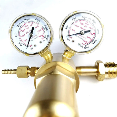Nitrogen Regulator High Pressure Single Stage Piston Style Forged Brass with Dual Gauges, CGA 580 Inlet and Nine Sixteenths Inch Outlet