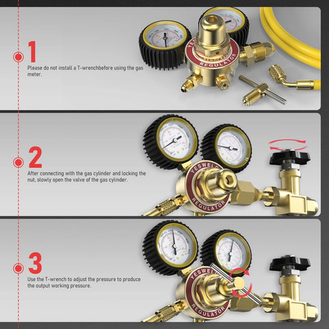 Nitrogen Regulator With Hose For HVAC Purging And Inertization, Adjustable 0 To 600 PSI Low Pressure And 0 To 4000 PSI High Pressure, CGA580 Inlet Connection And One Quarter Inch Male Flare Fitting, Built Tough For Leak Testing, Brazing, And Soldering