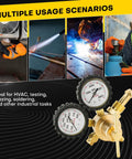 heavy duty nitrogen regulator HVAC with dual gauges for purging and pressure charging in multiple industrial scenarios