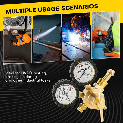 heavy duty nitrogen regulator HVAC with dual gauges for purging and pressure charging in multiple industrial scenarios