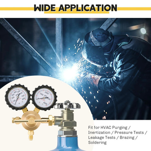 Versatile Nitrogen Regulator For Tanks And HVAC Purging With 0 to 800 PSI Delivery Pressure CGA580 Inlet shown in industrial use