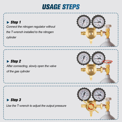 Nitrogen Regulator For HVAC Purging And Leak Testing 0 To 800 PSI Output With CGA580 Inlet And One Quarter Inch Flare Outlet Connection installation steps