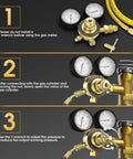 Instructional guide for Nitrogen Regulator With Six Foot Seven Inch Hose For TIG MIG Welding CGA580 Inlet Connection setup.