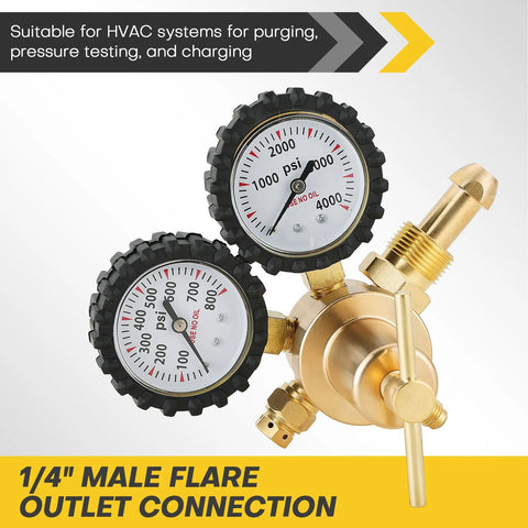 Nitrogen Regulator Kit With Dual Gauges For HVAC And Refrigeration Zero To Eight Hundred Psi Delivery One Quarter Inch Outlet