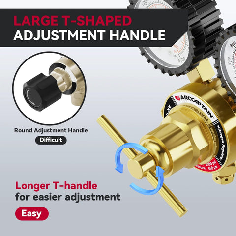Nitrogen Regulator With A Six Point Six Foot Hose featuring T-shaped adjustment handle for easy pro-grade gas delivery and CGA580 connection.