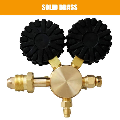 Solid brass Nitrogen Regulator With 6.6 Ft Hose, two black dials, 0 to 800 PSI Outlet, HVAC use, CGA580 Inlet