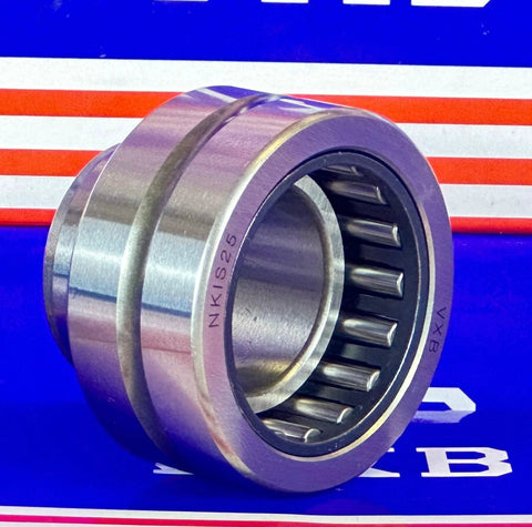 NKIS25 Needle Roller Bearing 25x47x22mm - Machined Type front view with steel finish and visible inner roller elements
