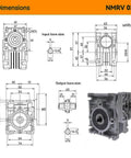 Worm Gear Gearbox NMRV030 dimensions with 14mm output shaft and NEMA23 input flange for stepper motor setup
