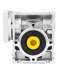Front view of Worm Gear Gearbox, NMRV030 Worm Gear Speed Reducer Square Type for Nema23 Stepper Motor with 14mm RV030 Output Bore